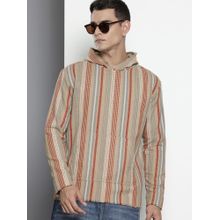 The Indian Garage Co Men Relaxed Fit Vertical Striped Full Sleeves Beige Hoodie