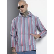 The Indian Garage Co Men Relaxed Fit Vertical Striped Full Sleeves Blue Hoodie
