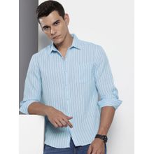 The Indian Garage Co Men Slim Fit Striped Full Sleeves Cutaway Blue Casual Shirt