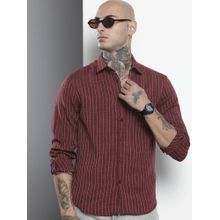 The Indian Garage Co Men Slim Fit Striped Full Sleeves Cutaway Maroon Casual Shirt