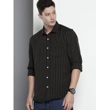 The Indian Garage Co Men Slim Fit Striped Full Sleeves Cutaway Black Casual Shirt