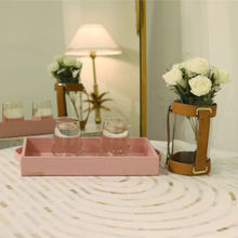 CasaGold Pink Premium Leather Serving Tray with Handles