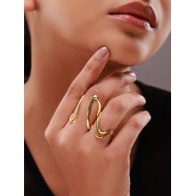 Voylla Gold Flow Tide Brush Duo Statement Rings