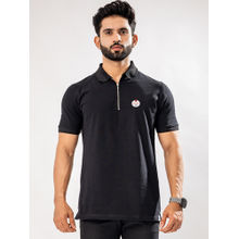 ROYALTAIL Stylish Black Collar Neck Half Sleeves With Zipper Premium Cotton Polo T-shirt For Men