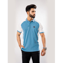 ROYALTAIL Blue & White Colorblock Design Collar Neck Half Sleeves Premium Cotton Polo T-shirt