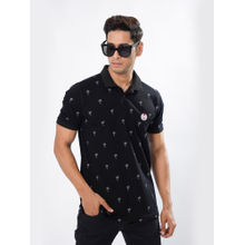 ROYALTAIL Black Printed Stylish Collar Neck Half Sleeves Premium Cotton Polo T-shirt For Men