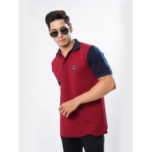 ROYALTAIL Maroon & Blue Colorblock Design Collar Neck Half Sleeves Premium Cotton Polo T-shirt