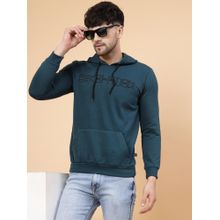 RIGO Men Teal Printed Fleece Hoodie