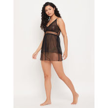 Clovia Lace Solid Babydoll with Thong (Set of 2)