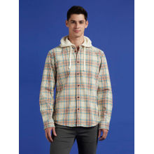 Pepe Jeans White Checks Full Sleeve Hooded Shirt