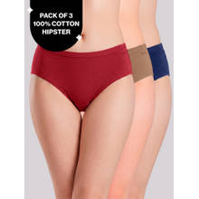 PO3 Mid Rise 100% Cotton Hipster Panty with Inner Elastic -NYP451 Taupe,S Red,Royal Blue