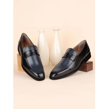 Louis Stitch Men Black and Blue Formal Slip-On Moccasin Shoes