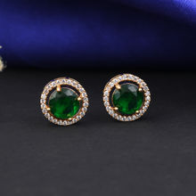 Designbox Gold Tone Stud Earrings with Green Stone