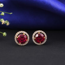 Designbox Gold Tone Stud Earrings with Red Stone