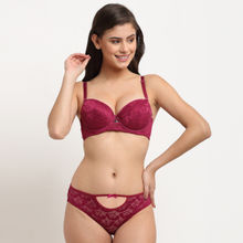 Makclan Fore Front Bombshell Lace Lingerie Set - Maroon