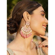 Priyaasi Pink Meenakari Elegance Mini Pearls Pink Beads Chandbali Gold Plated Pushback Earrings