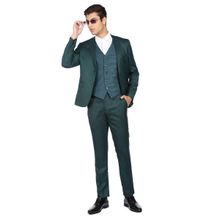 AD By Arvind Men Dark Green Tailored Fit Geometric Patterned Three Piece Suit (Set of 3)