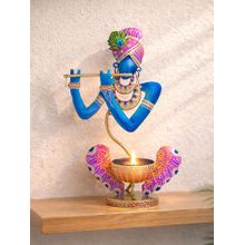 Golden Peacock Handpainted Krishna Decorative Showpiece
