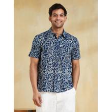 Fabindia Men Cotton Printed Straight Fit Blue Shirt