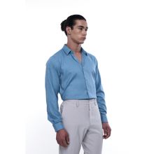 TAILORAEDGE Men Blended Fabric Solid Tailored Fit Blue Shirt
