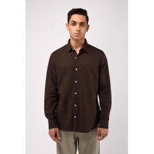 TAILORAEDGE Men Cotton Linen Solid Tailored Fit Brown Shirt