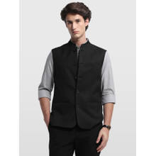 Arrow Mens Black Solid/Plain Polyester Nehru Jacket