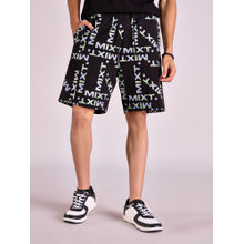 MIXT by Nykaa Fashion Black Logo Print Knee Length Shorts