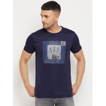 Parcel Yard Men Navy Graphic Printed Round Neck Polyester Blend T-Shirt