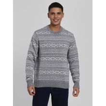 American Eagle Grey Printed Round Neck Sweater
