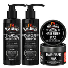 Man Arden Charcoal Combo - Shampoo + Conditioner + Hair Fiber Wax