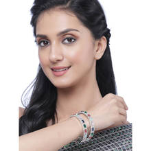 ZENEME Rhodium-Plated Silver Toned American Diamond Studded Bangles