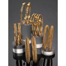 ZENEME Set Of 10 Gold-Plated & Gold Toned Stone & Pearl Studded Bangles for Women (Set of 5)