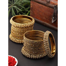 ZENEME Gold-Plated CZ Stone Studded Broad Bangles for Women (Set of 28)