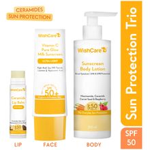 WishCare Sun Protection SPF50 + PA++++ Trio With Vitamin C, Kojic Acid & Ceramide - Face, Lip & Body