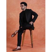 KISAH Men's Black Silk Blend Sequin Kurta Short Kurta with Sherwani & Trouser