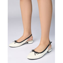 Twenty Dresses by Nykaa Fashion Off White Round Toe Contrast Bow Mule Block Heels for Women