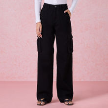 Twenty Dresses by Nykaa Fashion Black High Waist Baggy Cargo Denim Jeans