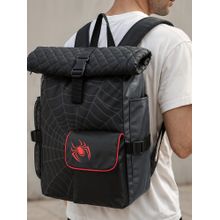 Bewakoof Marvel Unisex Black Spider Man Printed Roll Top Backpack