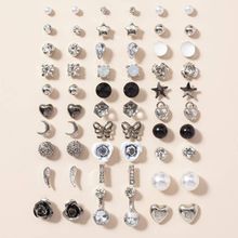 Jewels Galaxy Silver Plated Black & White Studs of 30 Pair