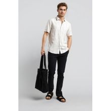 Crocodile Cotton Linen Checks Off White Casual Shirt