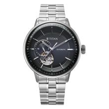 Titan Orbital Open Heart Automatic with Black Dial Silver Ss Watch - 90226SM01 (M)