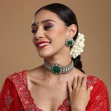 Ruby Raang Studio Emerald Stone with Diamonds and Moissanite Choker and Studs