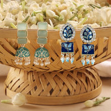 Zaveri Pearls Blue and Mint Green Meenakari Jhumki Earrings - ZPFK18339 (Pack of 2) (Pack of 2)