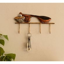 eCraftIndia Wrought Iron Musical Instruments Decorative Key Holder With 4 Key Hooks For Wall