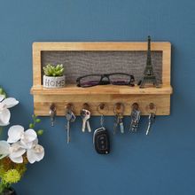 eCraftIndia Light Brown Multiutility 7 Hooks Wooden Key Holder with Shelf