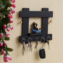 eCraftIndia Polyresin Lord Ganesha Idol Wooden Key Holder With 5 Key Hooks For Wall