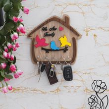 eCraftIndia 3 Colorful Birds Sitting On Branch With We Are Family Quote 5 Hooks Wooden Key Holder