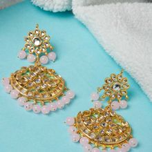 ZeroKaata Golden And Pink Kundan Studded Brass Earrings