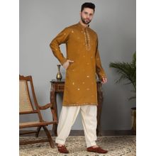 KRAFT INDIA LUXE Men'S Yellow Cotton Silk Sequin Worked Kurta