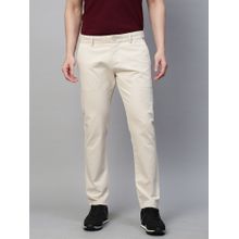 GENIPS Men's Light Cream Cotton Stretch Caribbean Slim Fit Solid Trousers